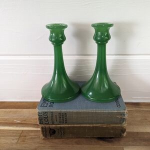 Antique Jadeite Candlestick Holders